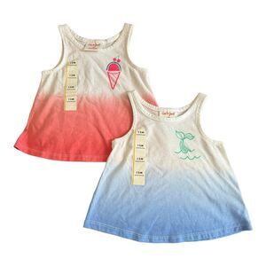 Cat‎ & Jack 12 Month TWO Cute Summer Sleeveless Tops Blue Mermaid Pink Ice Cream